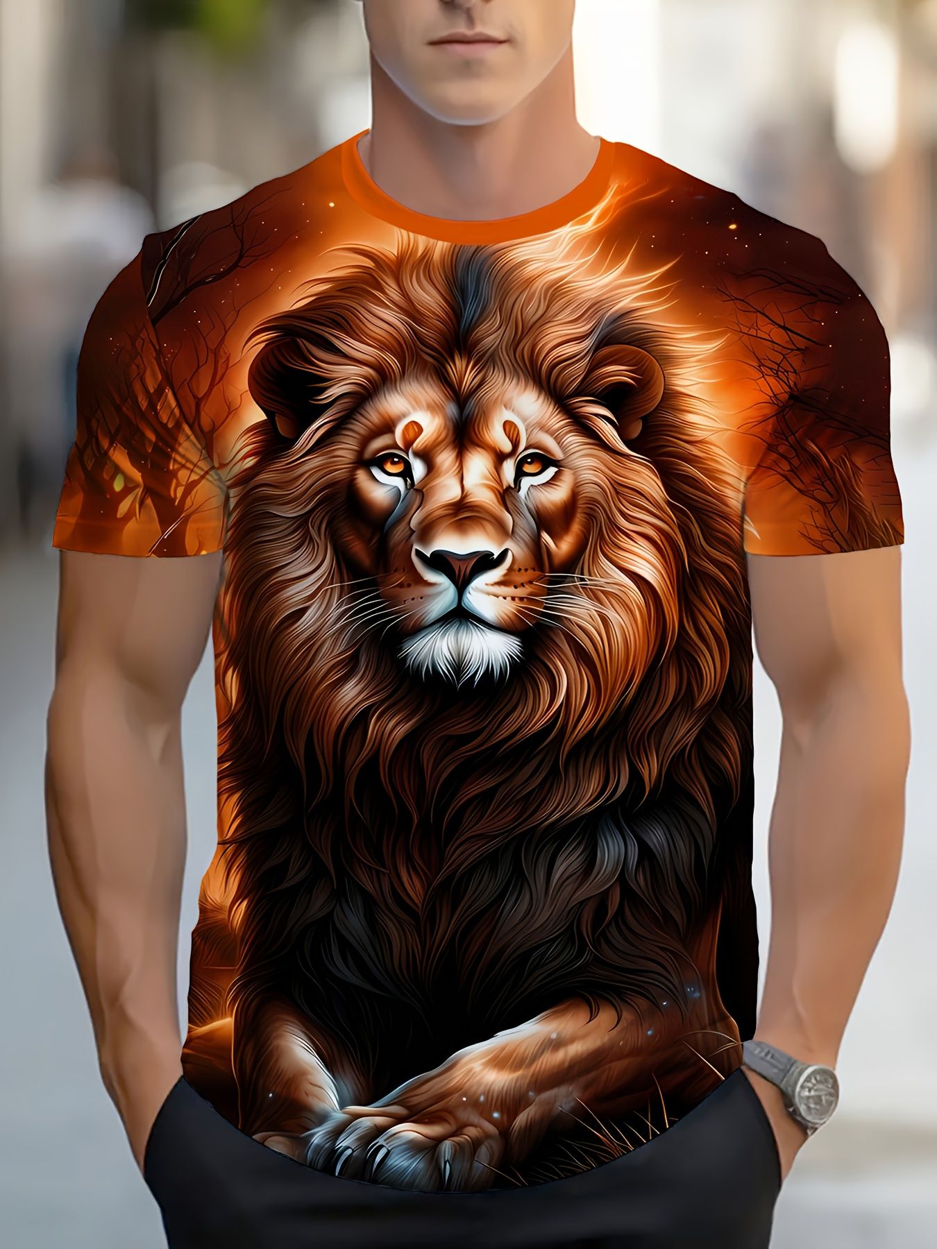 3D Printing Kpop - Men's 3D Golden Flame Lion Print