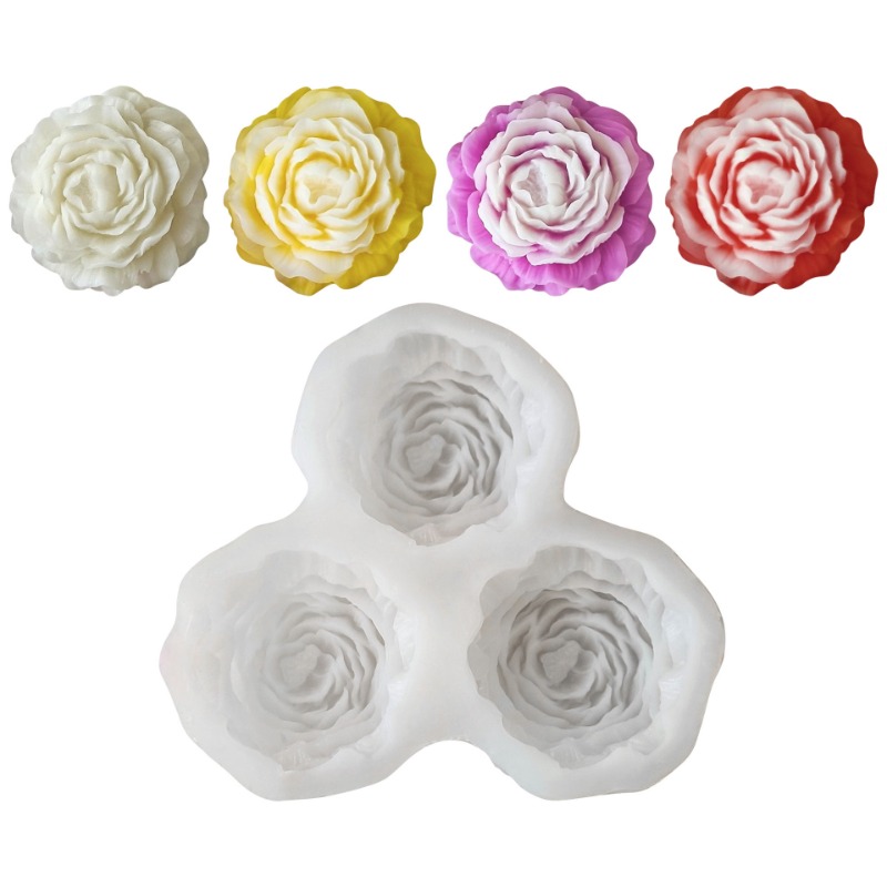 3D Printing Concrete - 3pcs/set Peony Flower Candle Silicone Mold