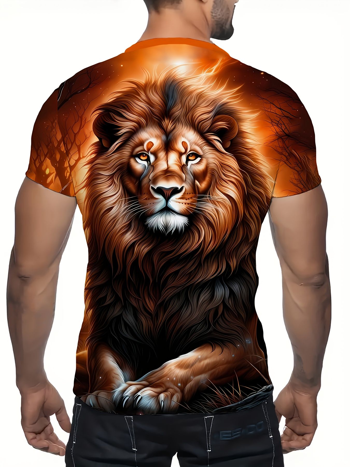 Men's 3D Golden Flame Lion Pri - 3D Printing Kpop 评论和价格