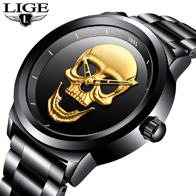 LIGE Skeleto Men Watch Top Bra - 3D Printing Watch 评论和价格
